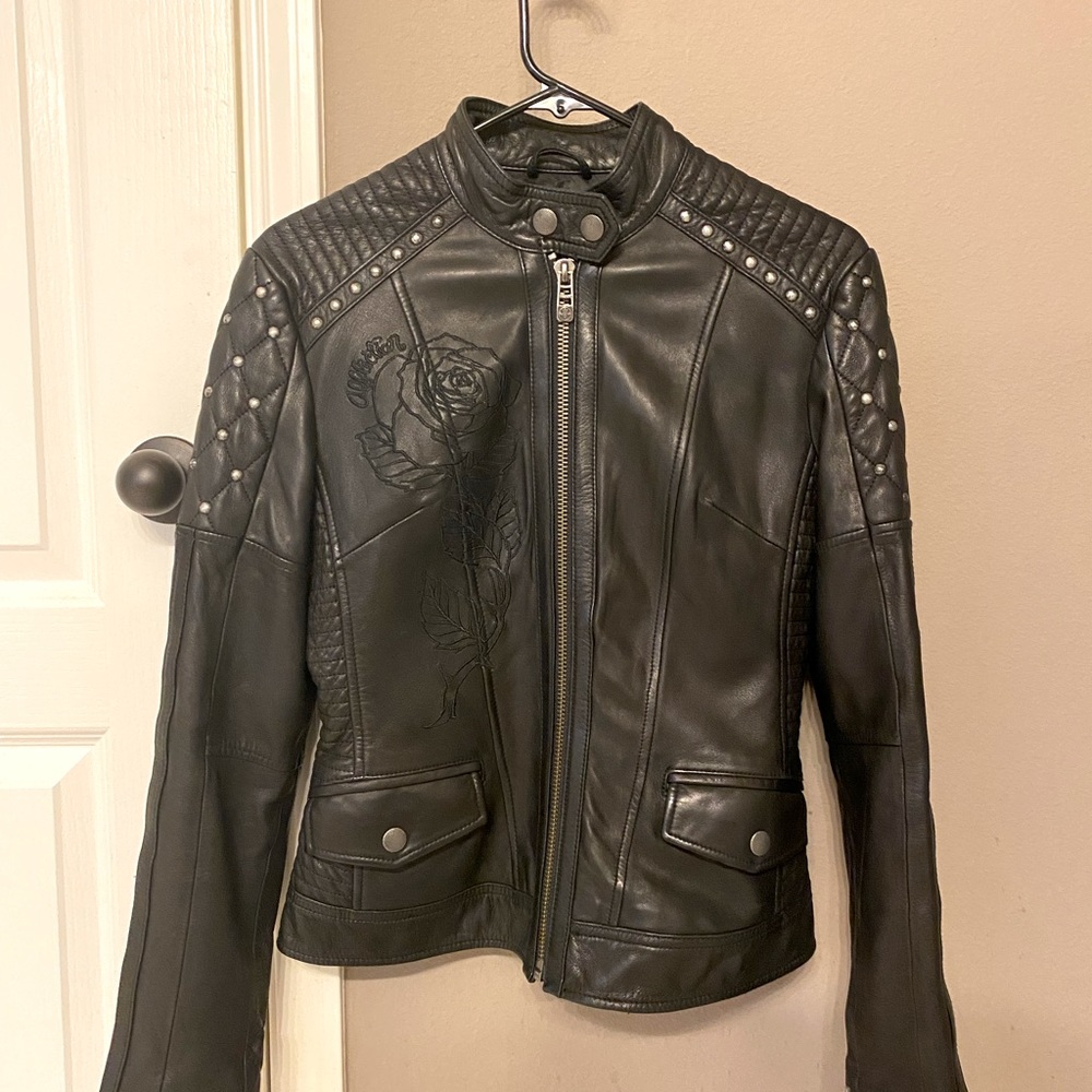 Affliction “Loves Me Nt” leather jacket. Sz M. Great used. Retail $595.